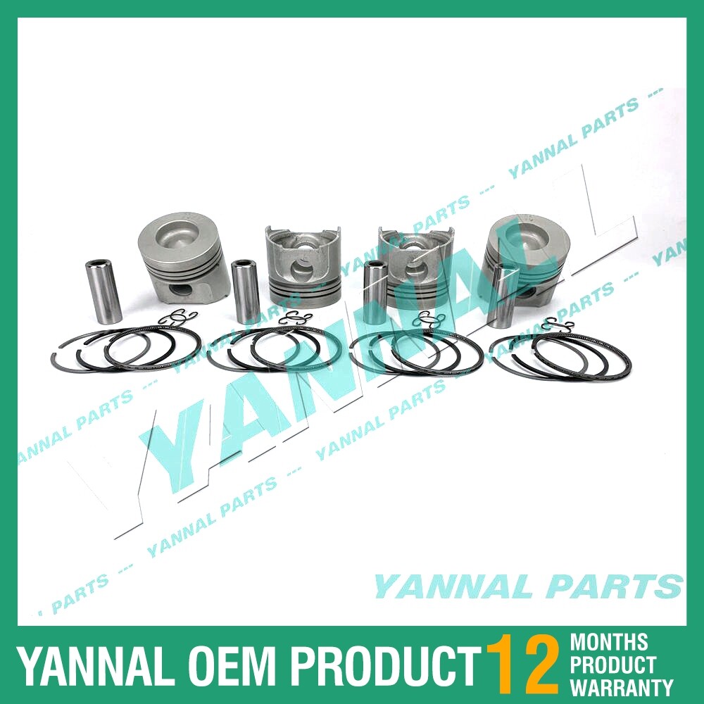 4Pcs Piston With Piston Ring+0.5mm For Kubota V1902DI engine (oversize)