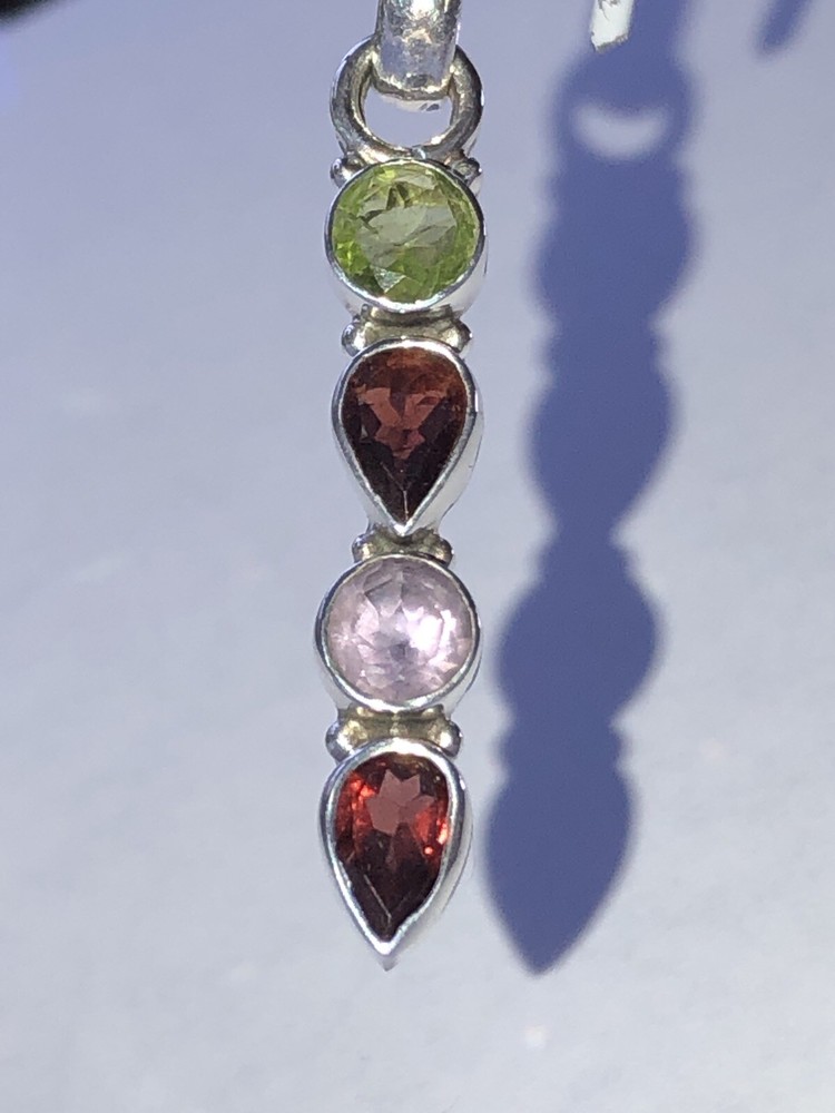 Handcrafted Mixed Gemstones Pendant 1.625”