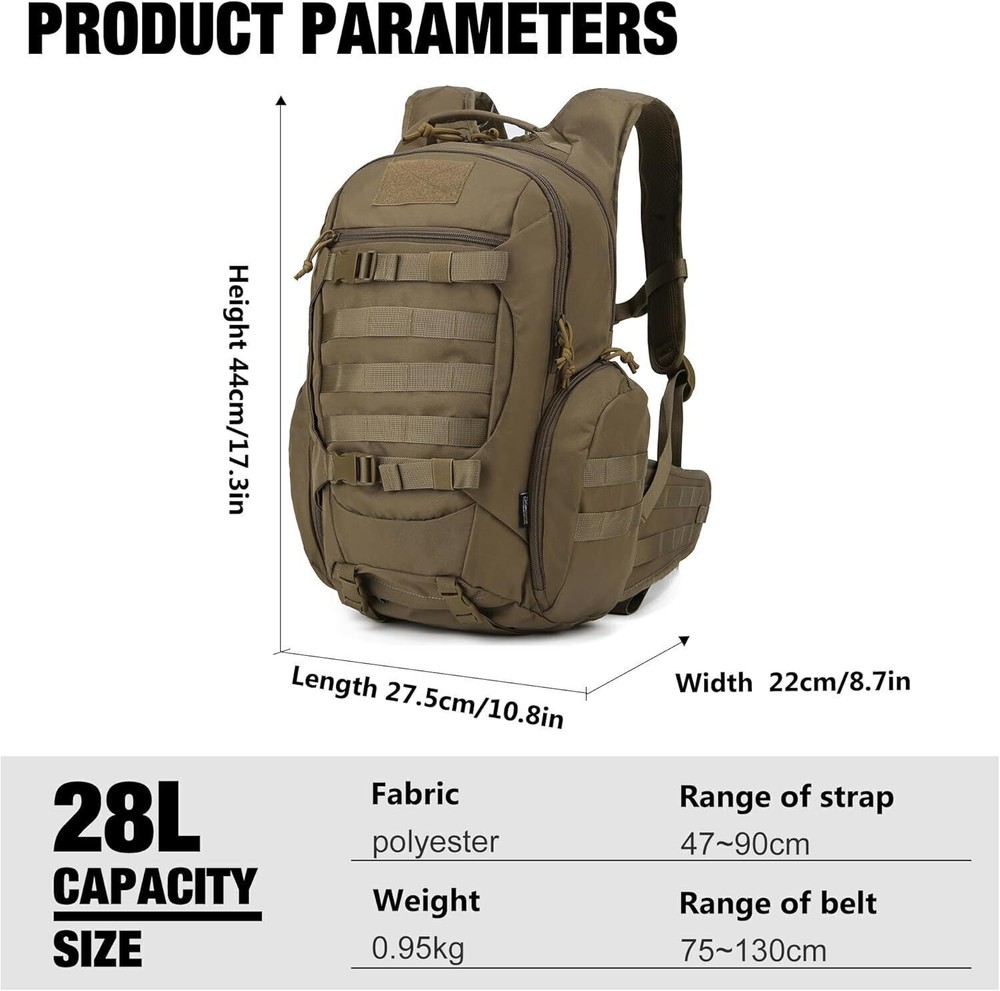 Tactical Backpack Military Molle Backpack with Chest Strap for Hiking Motorcycle