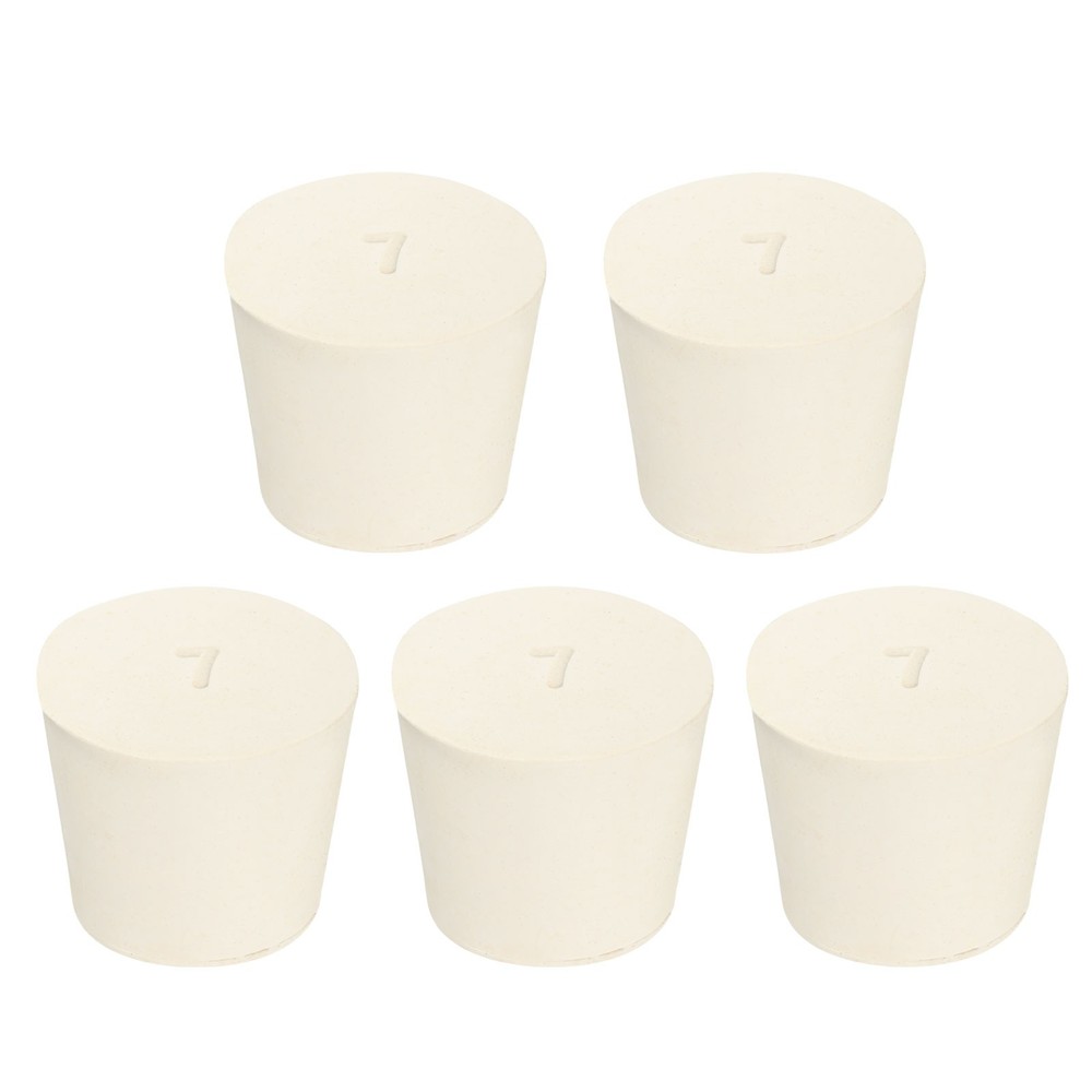 5 Pack Solid Rubber Stoppers 7# Tapered Lab Seal Plug Test Tube Bungs, White