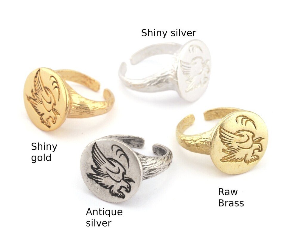 Eagle Bird Adjustable Ring Raw Brass,Antique silver,Shiny Silver-gold 4911