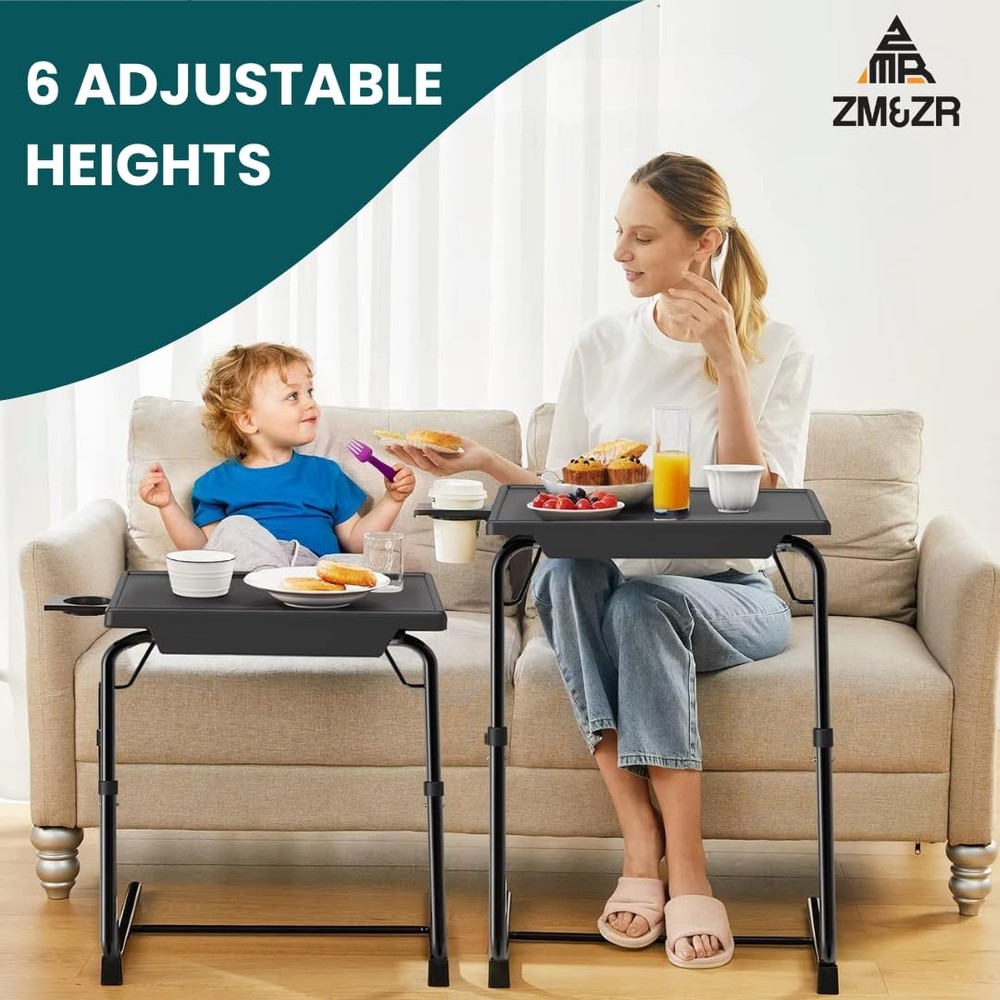 Foldable TV Tray Table Adjustable Height Portable Snack Table