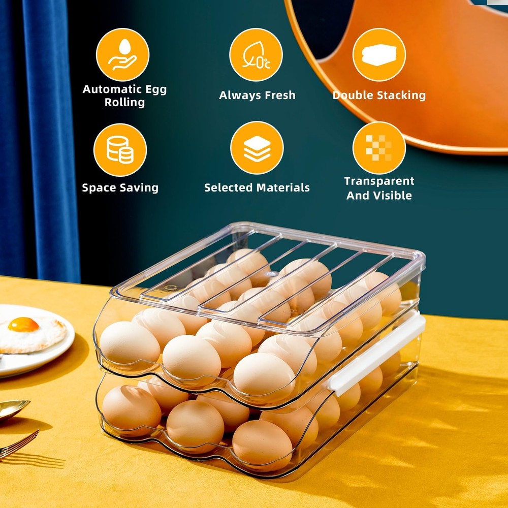 Egg Holder for Fridge, Rolling Egg Holder for Refrigerator, Egg Organizer for...