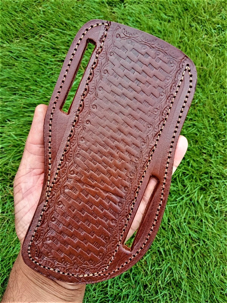 7”Fixed Straight Blade Knife Pancake Authentic Leather Sheath Hand Engraved