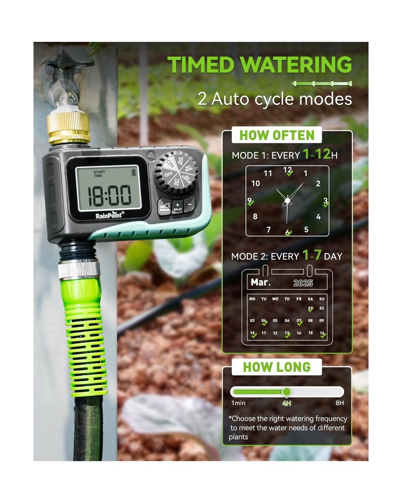RAINPOINT Sprinkler Timer with Brass Swivel, Programmable Water Timer for Gar...