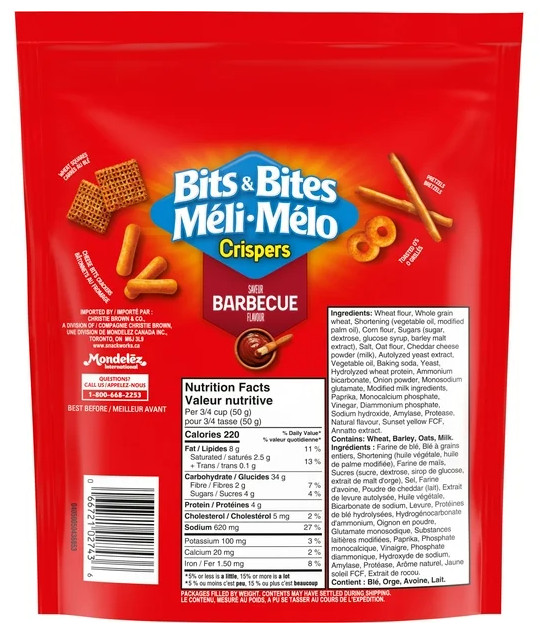 Crispers Bits & Bites BBQ Snack and Cracker Mix, 145g (4 Pack)