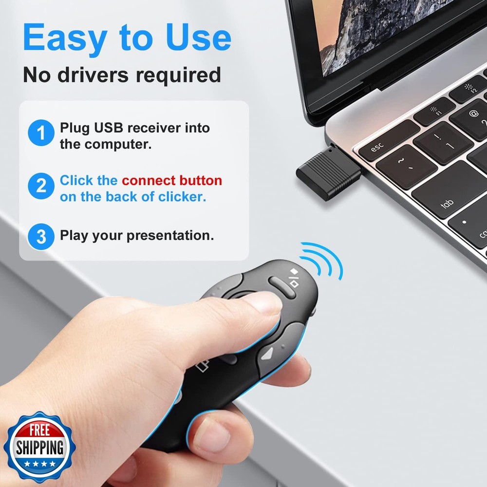 Wireless Presentation Clicker for PowerPoint Presentations, USB D