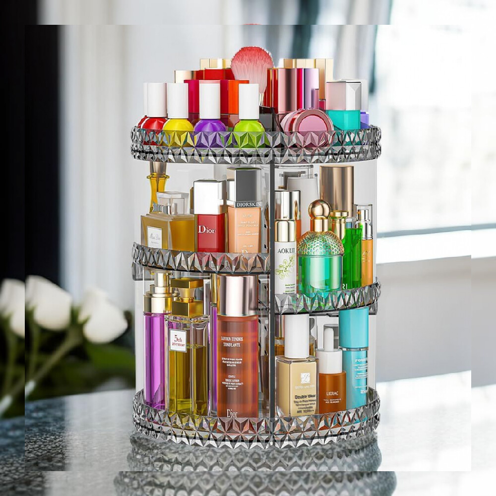 360 Rotating Makeup Organizer, DIY Adjustable Cosmetics Gray