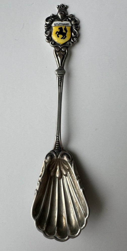 Stuttgart 800 Silver Sugar Souvenir Spoon with Enamel Shield
