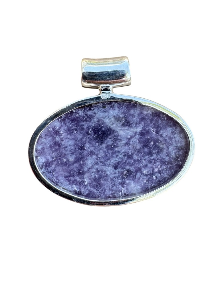 Lepidolite & Amethyst Solid 925 Sterling Silver Pendant