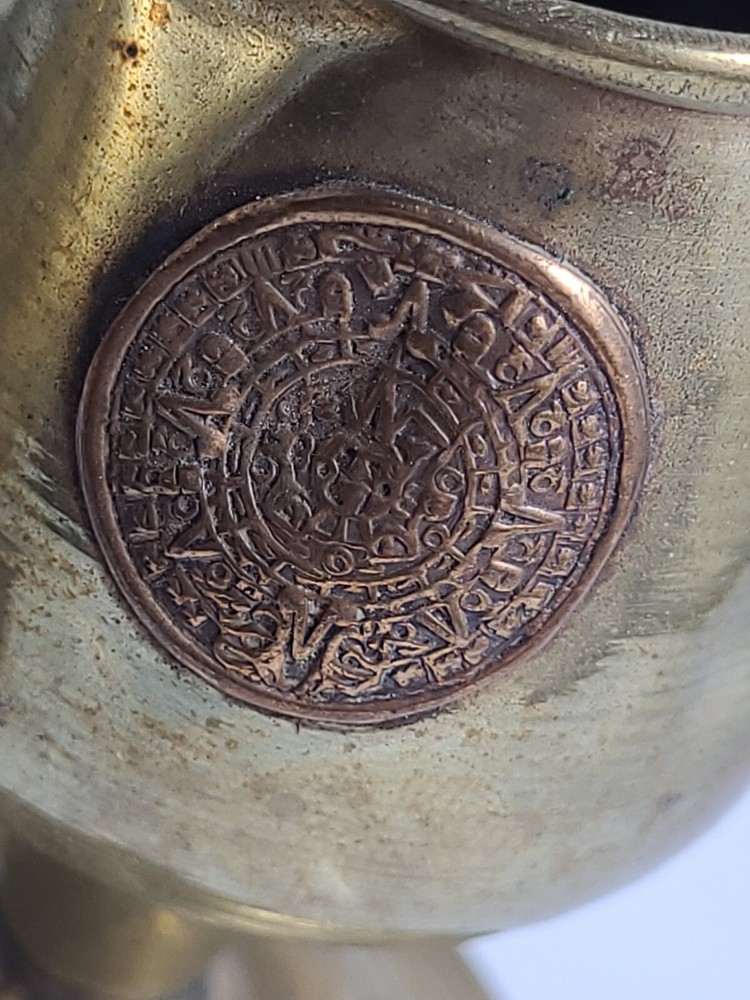 Vintage Pair Aztec Mini Goblets brass bronze