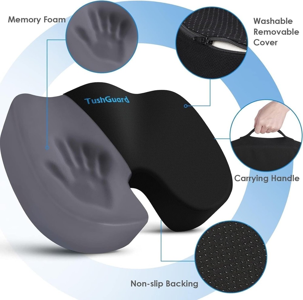 Portable Memory Foam Office Chair Cushion – Relieves Sciatica & Tailbone Pain