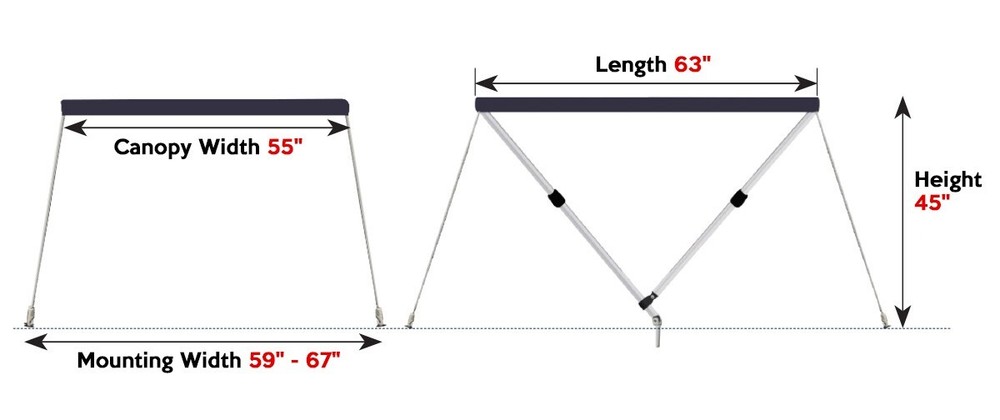 2 Bow BIMINI TOP FOLDABLE Blue 59"-67" Mounting Width