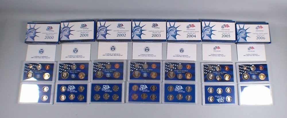 US Mint Clad Proof Sets Complete Run 2000-2006 Full 7 Box Collection