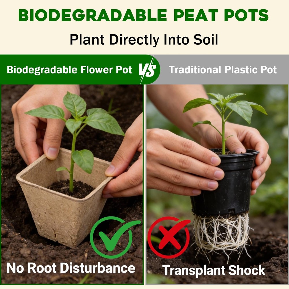 5PCS Seed Starter Tray with 90PCS Square Seed Peat Pots,Seed Starter Kit with...