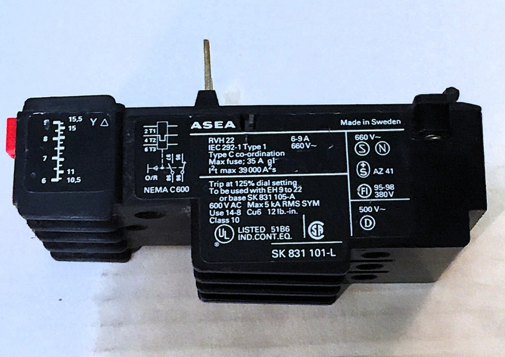 ASEA RVH 22 OVERLOAD RELAY 6-9A RANGE