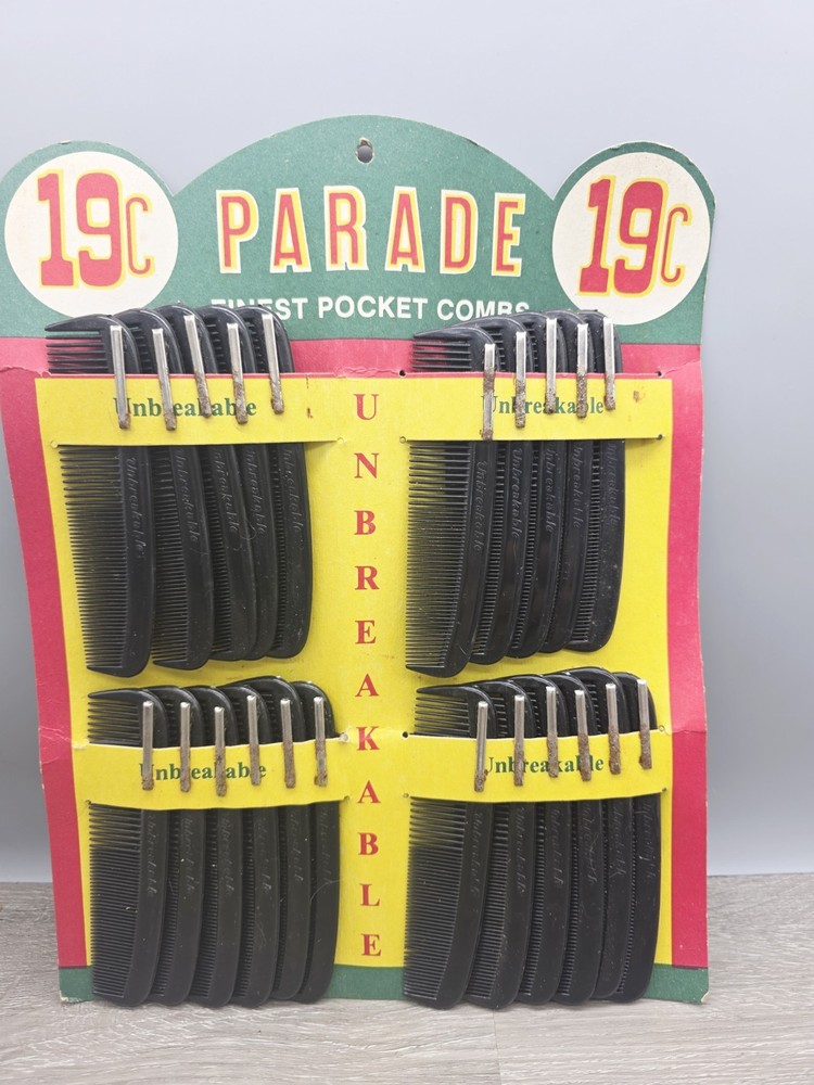 1950s PARADE Unbreakable Comb Store Display 22 Count, Bright Colors.