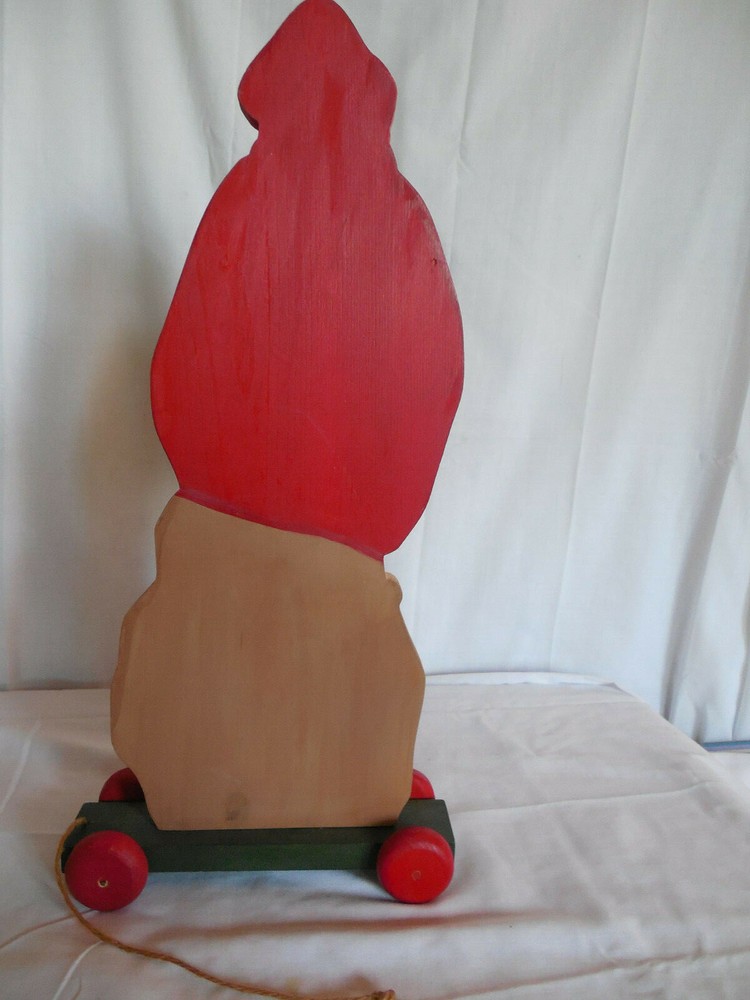 Hand painted folk art wood Santa pull toy