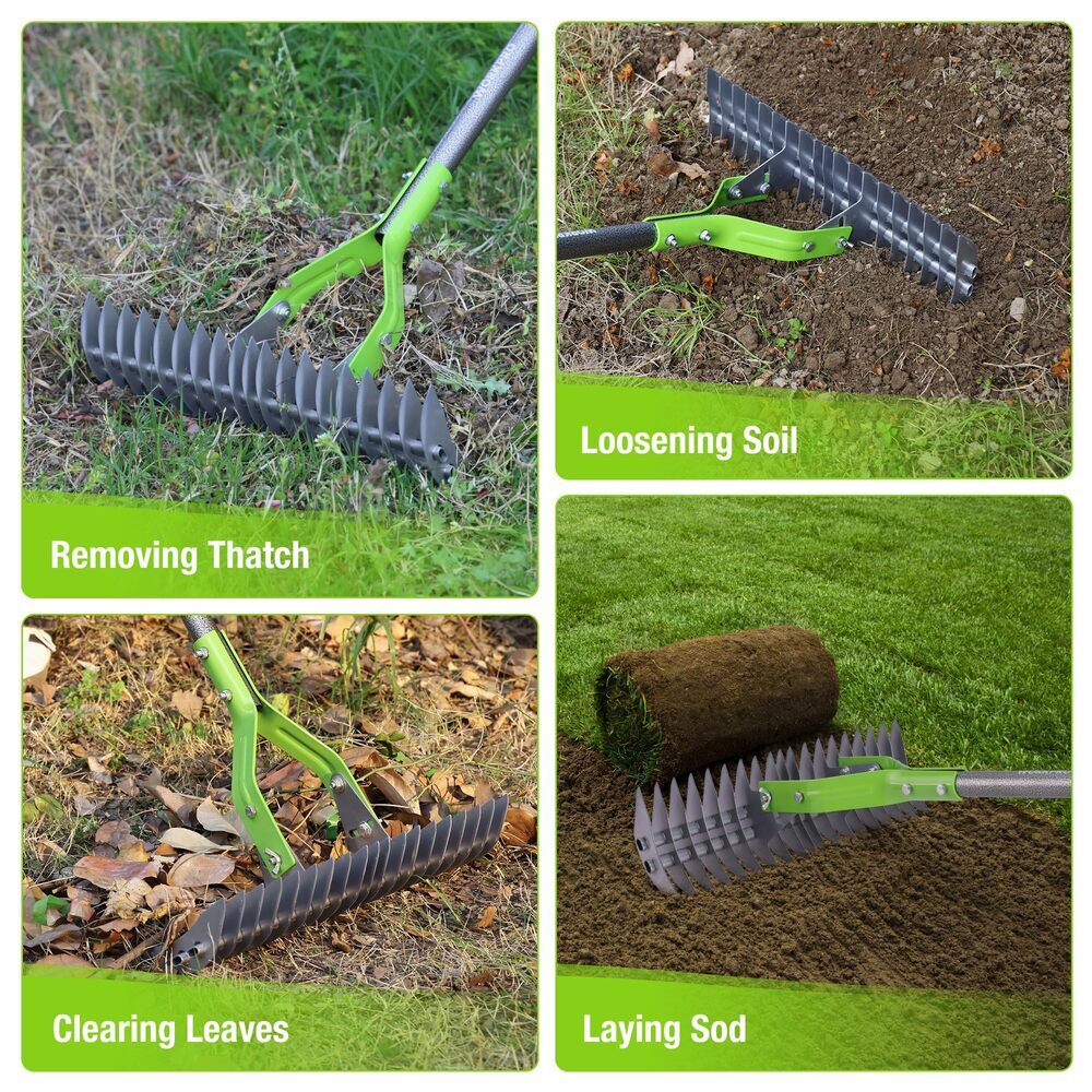 WORKPRO 15-Inch Thatch Rake for Lawns Heavy Duty Dethatcher Rake with 5FT Handle
