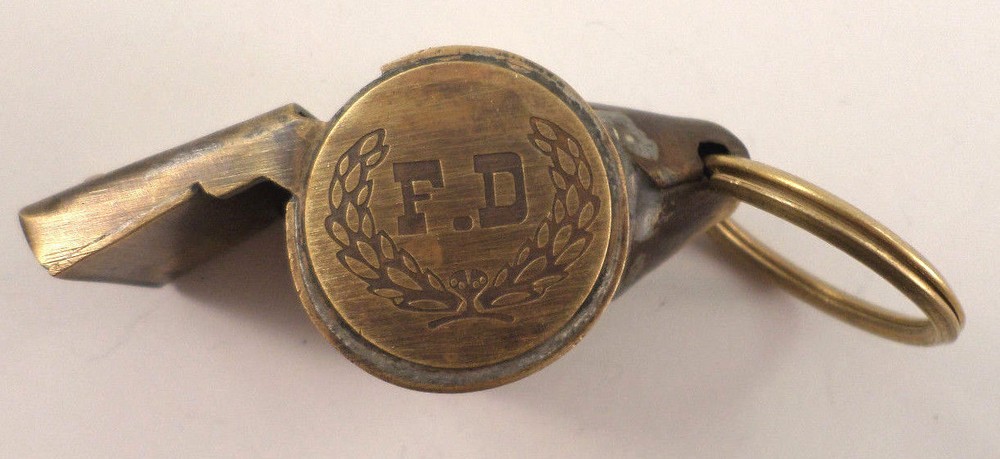 F.D. FD Fire Department Whistle Solid Brass Key Ring Chain Fob #A40