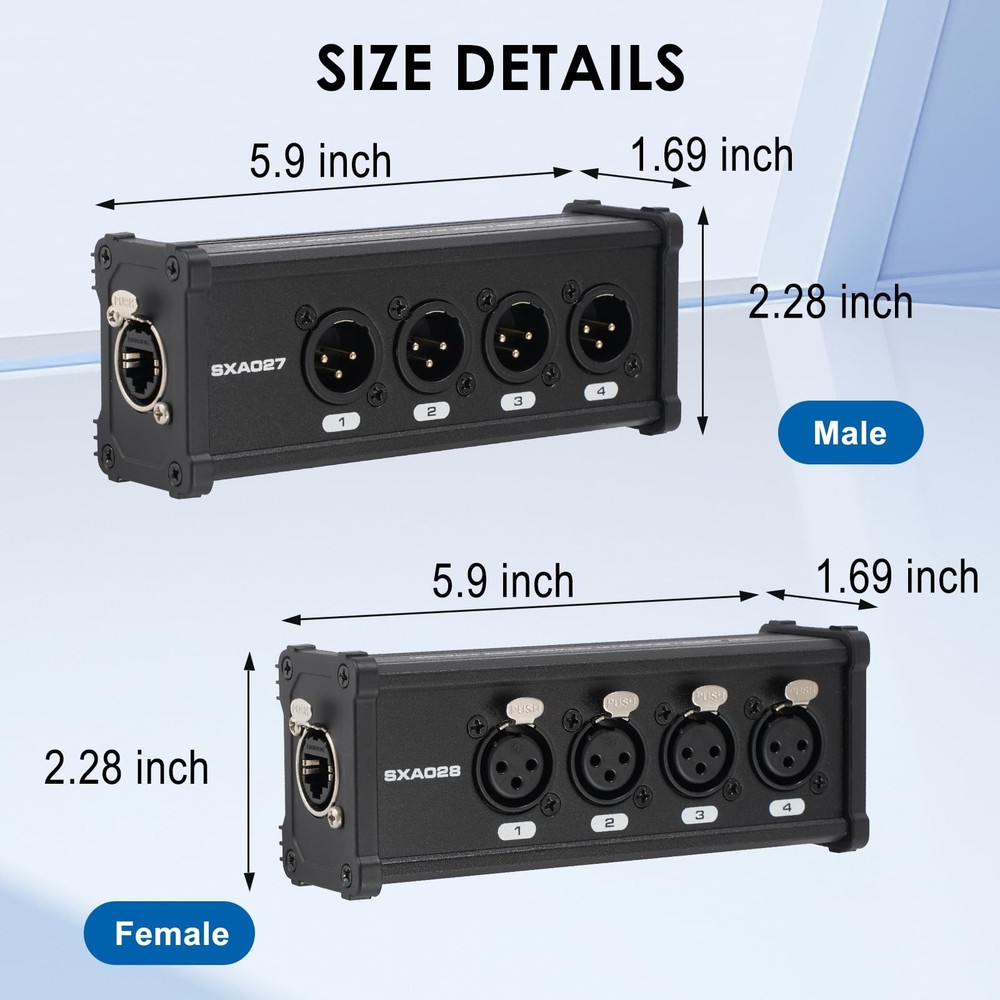 2 Pack 4 Channel 3 Pin Multi Network XLR Cable Breakout, XLR to RJ45 Ethercon...