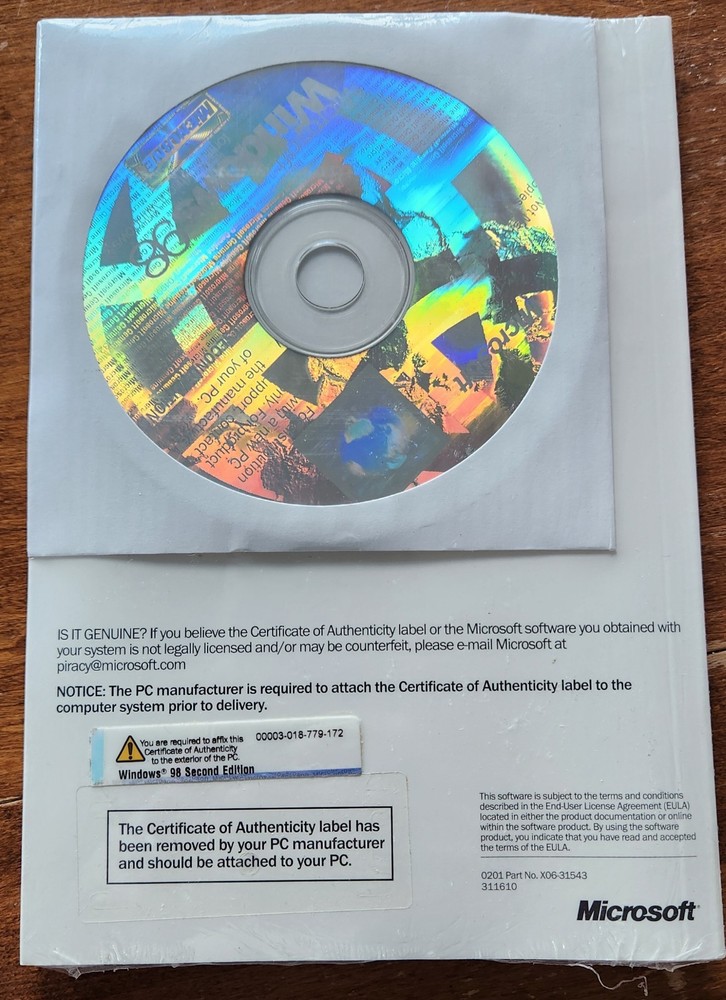 Microsoft Windows 98 Second Edition w/Floppy Boot Disk + CD (New Sealed)