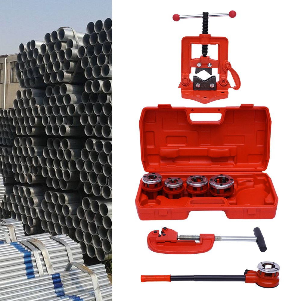 Plastic Pipe Threader W/5 Stock Dies Ratchet Handle Pluming Gas Tools Handheld