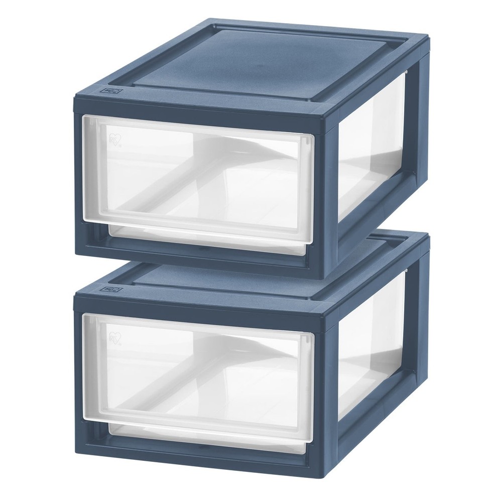 (2 pack) 8.5" Stacking Plastic Drawer, 2 Pack - Navy Blue