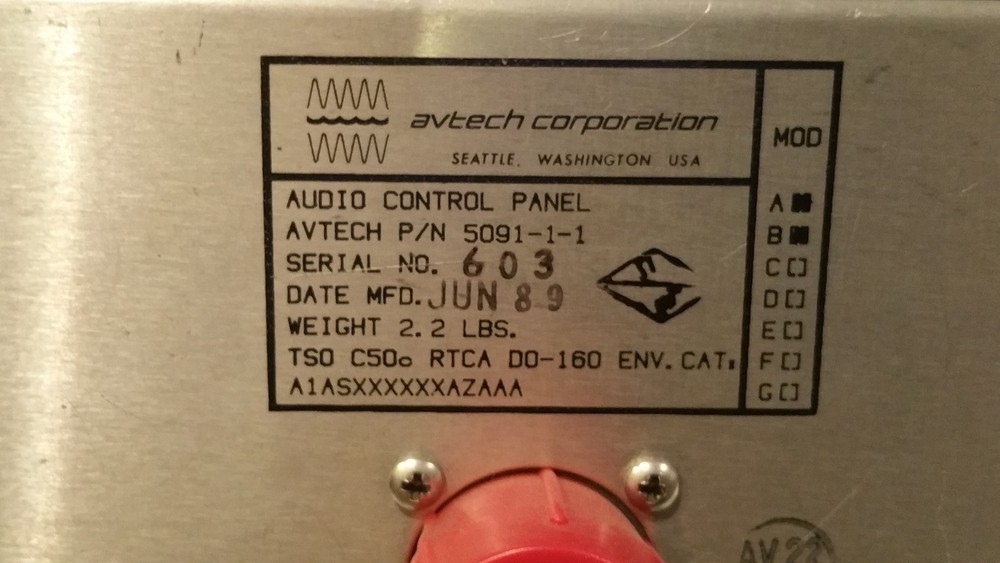 AUDIO PANEL, 509111, 5091-1-1, as removed