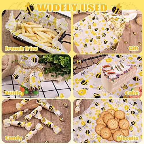 100PCS Bee Pattern Wax Paper Sheets Oilproof Waterproof Sandwich Wraps Kitchen