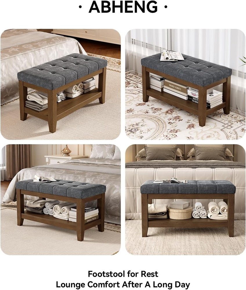 Solid Rubber Wood Shoe Bench Soft Chenille Material Upholstered Seat 770LB