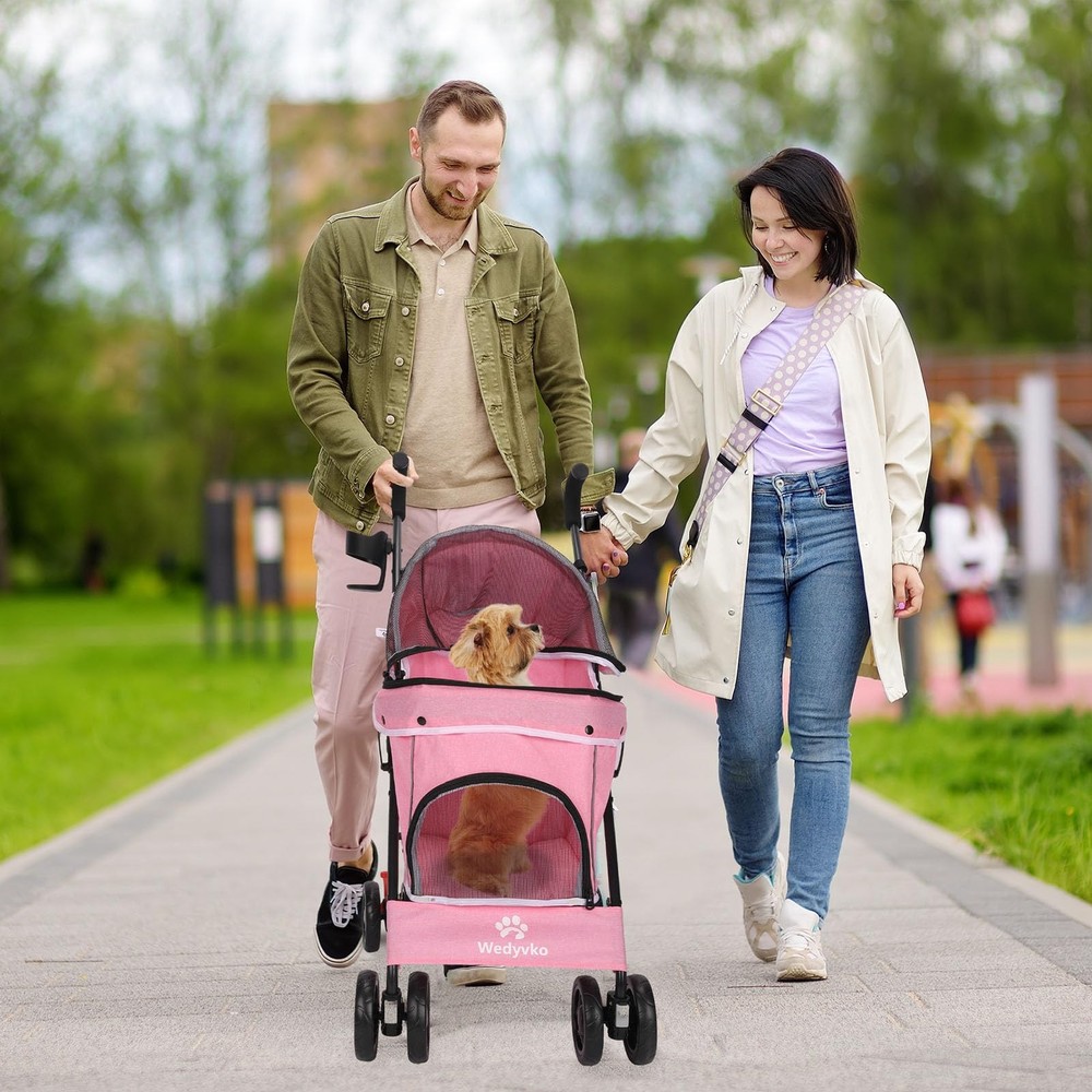 Umbrella Dog Stroller, 4 Wheels Pet Strolling, Foldable Carrier Pet Stroller ...