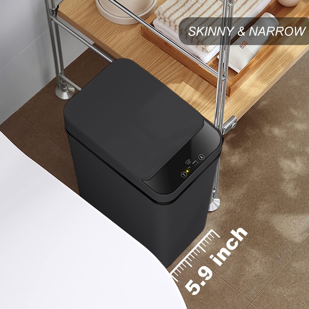 Touchless Bathroom Trash Can 2.5 Gallon Slim Sensor Auto Open Black