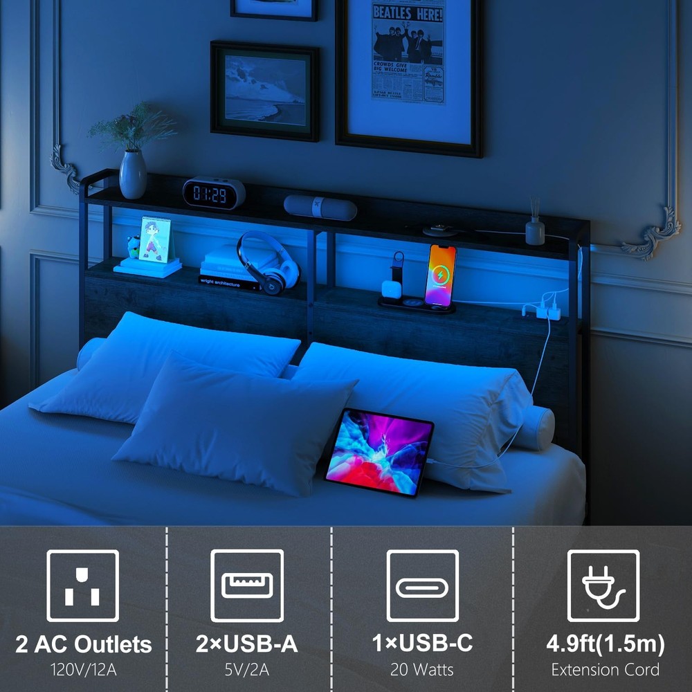 Headboard for Queen Size Bed Frame with Storage, Height Adjustable, Headboard...