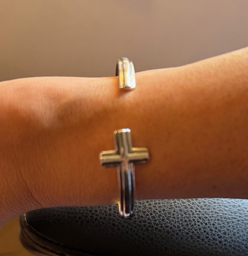 Cross Cuff Bracelet | 925 Sterling Silver Adjustable Open Bangle