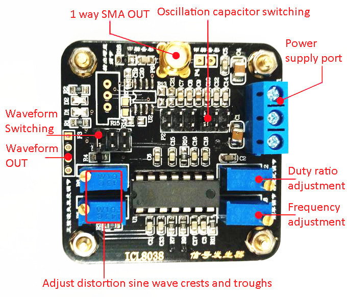 Low Frequency Signal Source Generator Module ICL8038 Sine Square Triangle Wave N