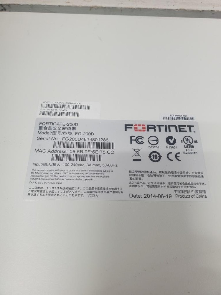 V78 ♻ Fortinet FG-200D FortiGate-200D Next Generation Firewall ♻