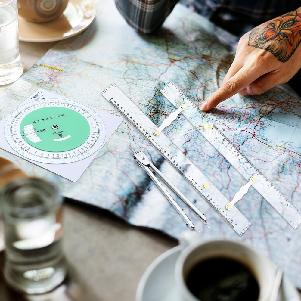3 Pcs Navigation Kit, Basic Navigation Set Include 18" Parallel Ruler with Cl...
