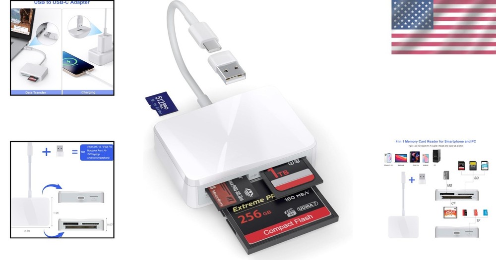 White 4 in 1 USB C Card Reader