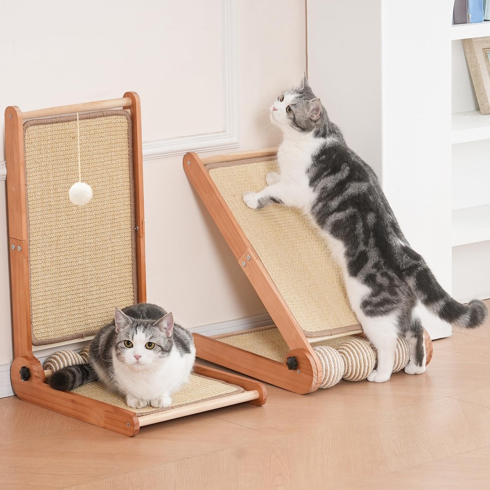 3 Transformable Shapes Cat Scratching Post - Adjustable L-Shape Sisal Scratch...