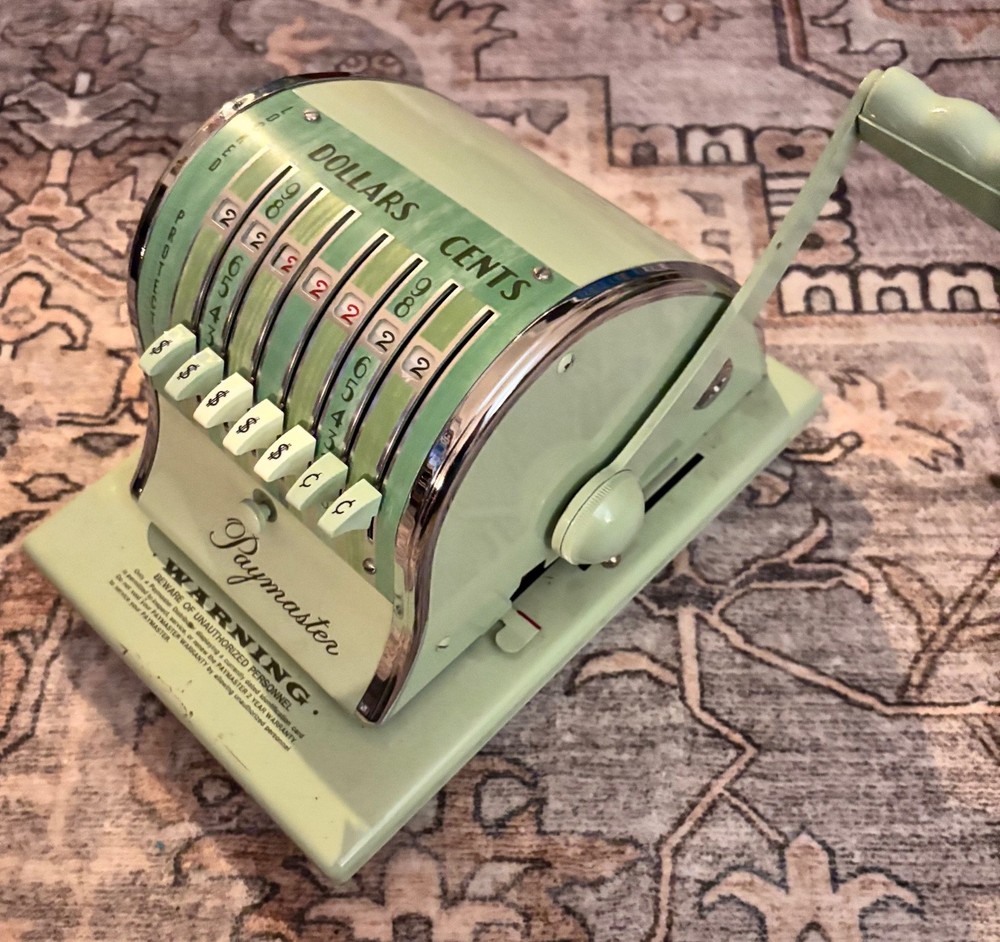 Vintage 1950's Mint Green Color Paymaster Check Writer/Printer Machine