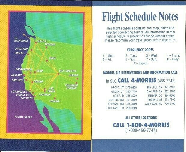 Morris Air timetable 1993/08/01