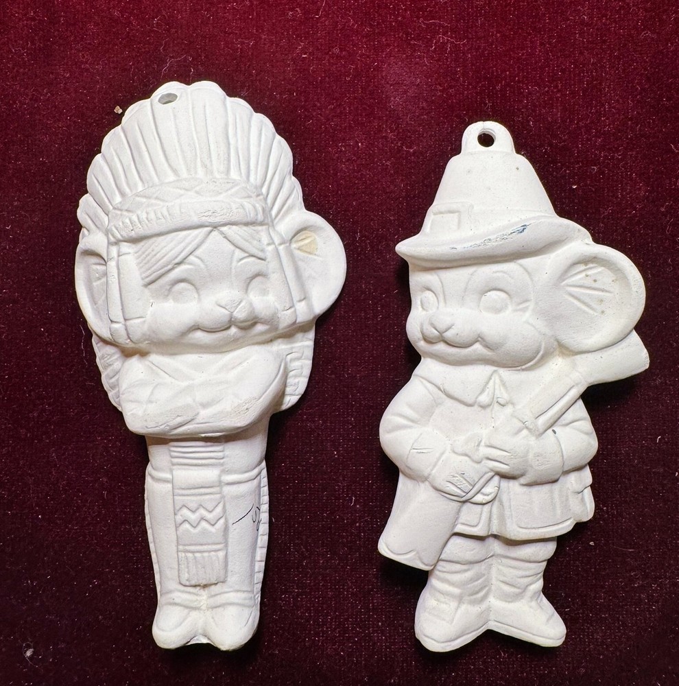 American Indian Mouse & Pilgrim Mouse-Unpainted Ceramic Ornaments