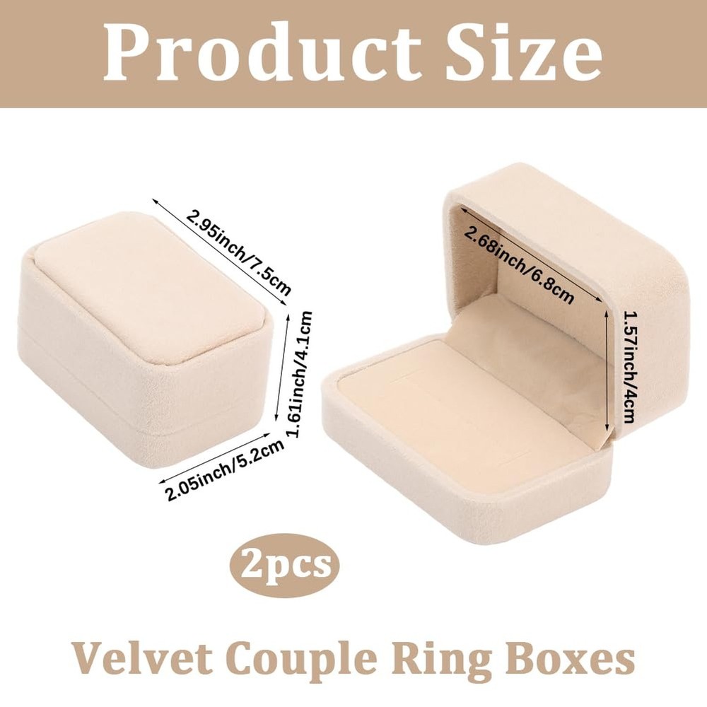 Beebeecraft 2Pcs Velvet Couple Ring Boxes 2x3x1.6 Inch Small Rectangle Classi...