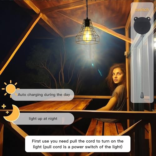Solar Pendant Lights, Solar Powered Shed Light with Pull Cord and Remote Horn