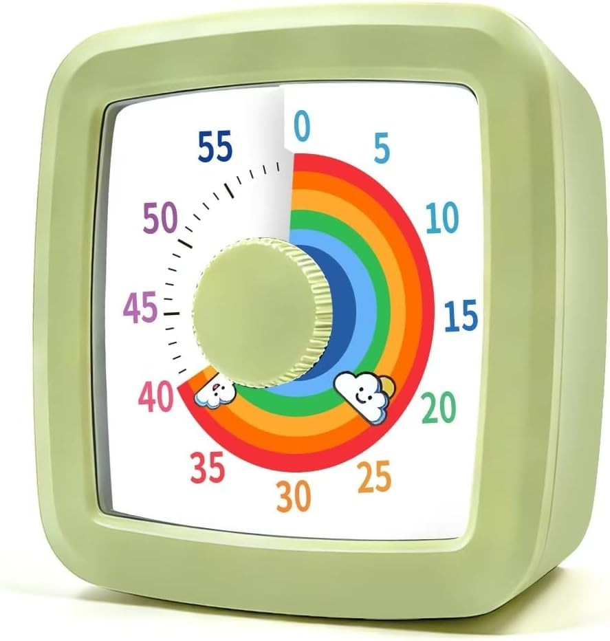 Rainbow Visual Timer for Kids, 60 Minute Silent Countdown Clock with Color Disk