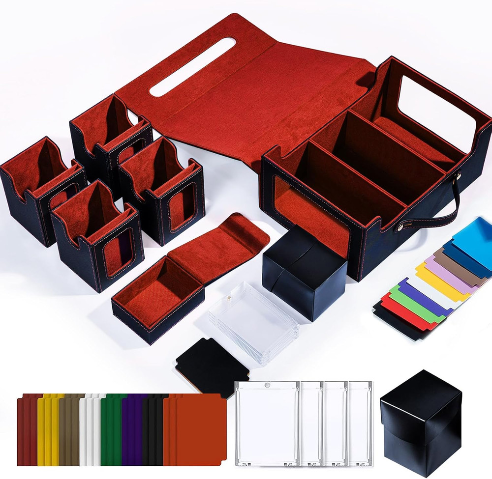 Commander Deck Box for MTG, 6-Deck Modular Card Case with Dice Tray Holds 600+ D