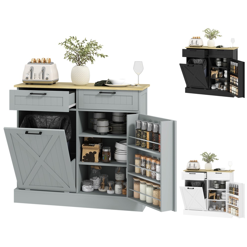 Kitchen Island with Trash Can Storage and Drawers
