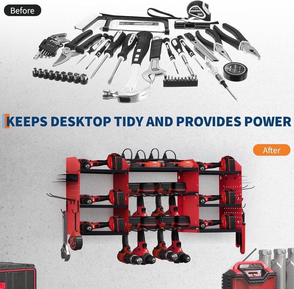 8 Drill Power Tool Organizer Wall Mount Garage Storage Rack 3-Layer Drill Holder