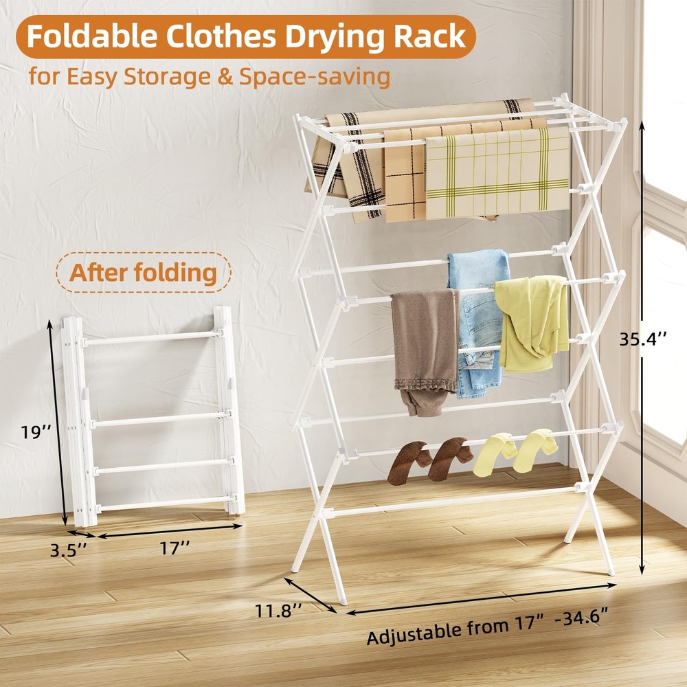 Drying Rack Clothing, 3-Tier Clothes Drying Rack Foldable, Antirust Laundry D...